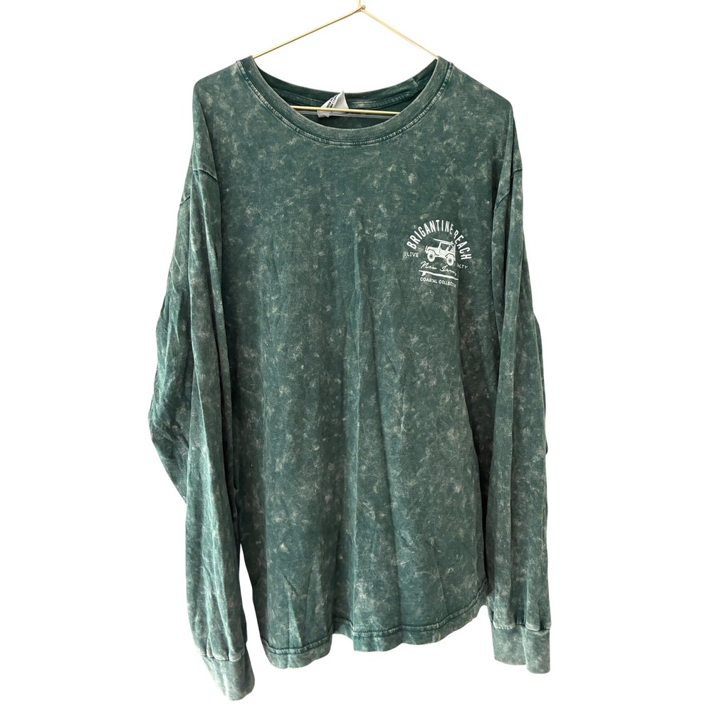 US Vintage Brigantine Beach New Jersey Long Sleeve Acid Wash Shirt Green Large